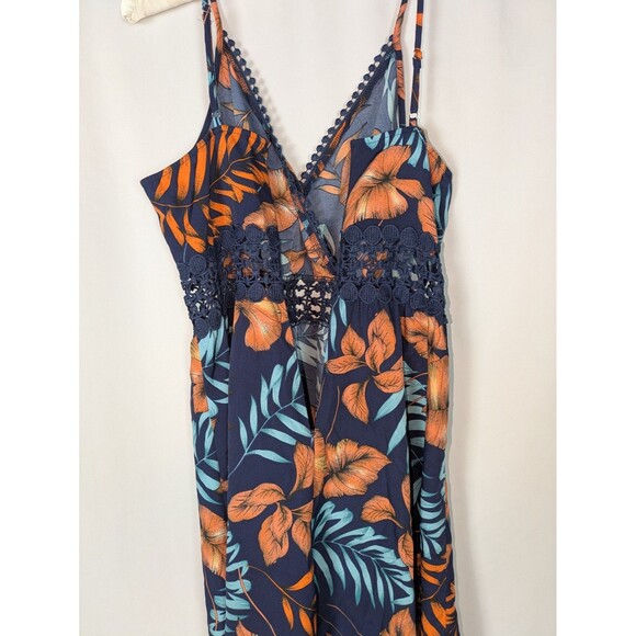 Cupshe Dress M Women's Blue Tropical Vneck Sleeveless Crochet A Line Mini Woven - Picture 6 of 9